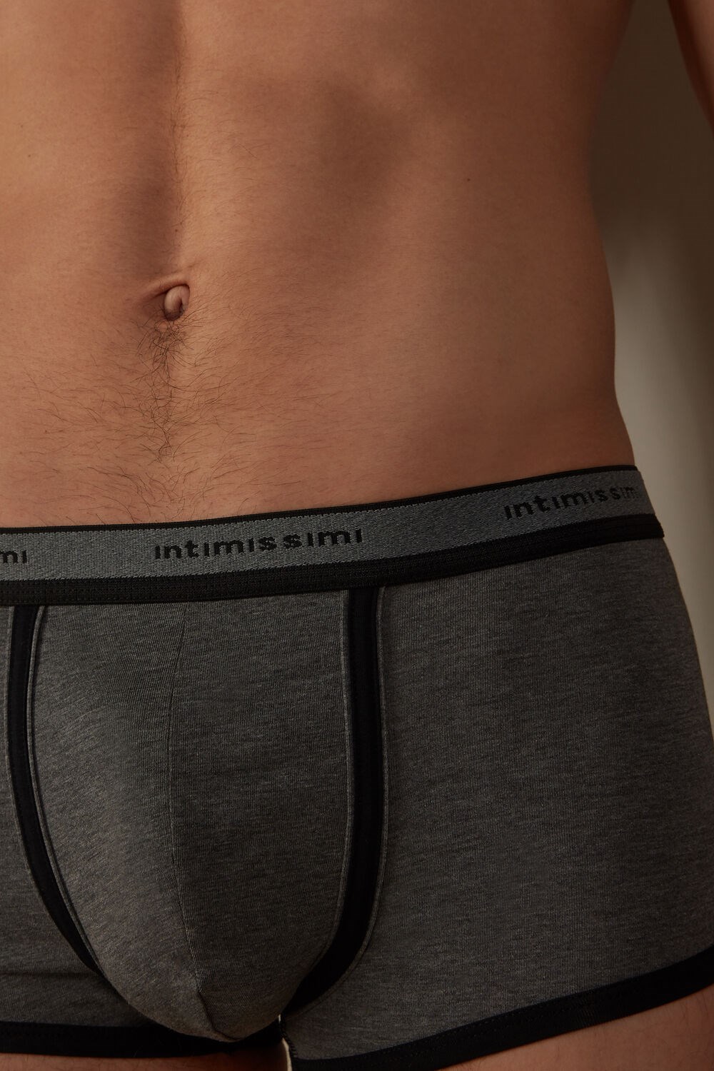 Black - 543i - Graphite Grey Blend / Black Intimissimi Stretch Supima® Cotton Boxer Shorts with Logo Detail | ESKI-63420