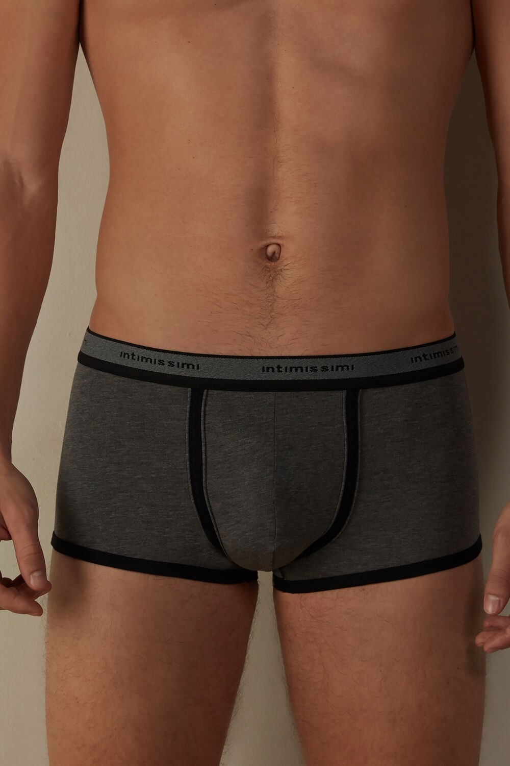 Black - 543i - Graphite Grey Blend / Black Intimissimi Stretch Supima® Cotton Boxer Shorts with Logo Detail | ESKI-63420