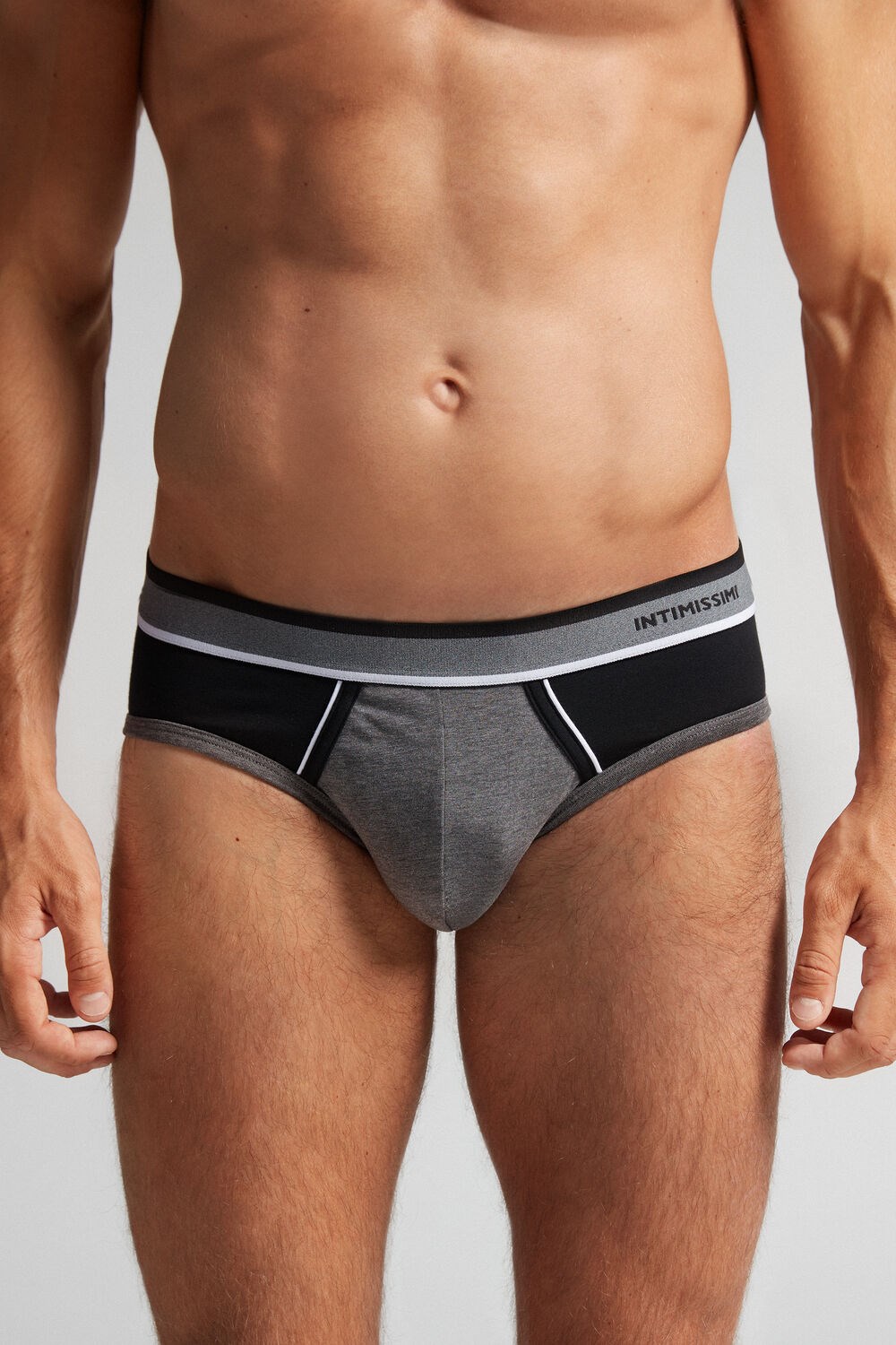 Black - 543i - Graphite Grey Blend / Black Intimissimi Two-Tone Stretch Supima® Cotton Briefs | FQTH-81764