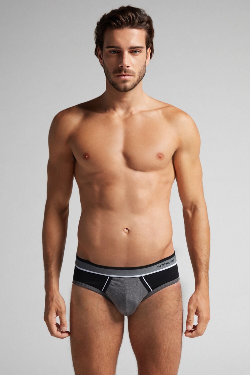 Black - 543i - Graphite Grey Blend / Black Intimissimi Two-Tone Stretch Supima® Cotton Briefs | FQTH-81764