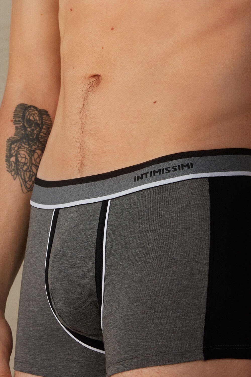 Black - 543i - Graphite Grey Blend / Black Intimissimi Two-tone Boxers in Stretch Supima® Cotton | LERK-52863