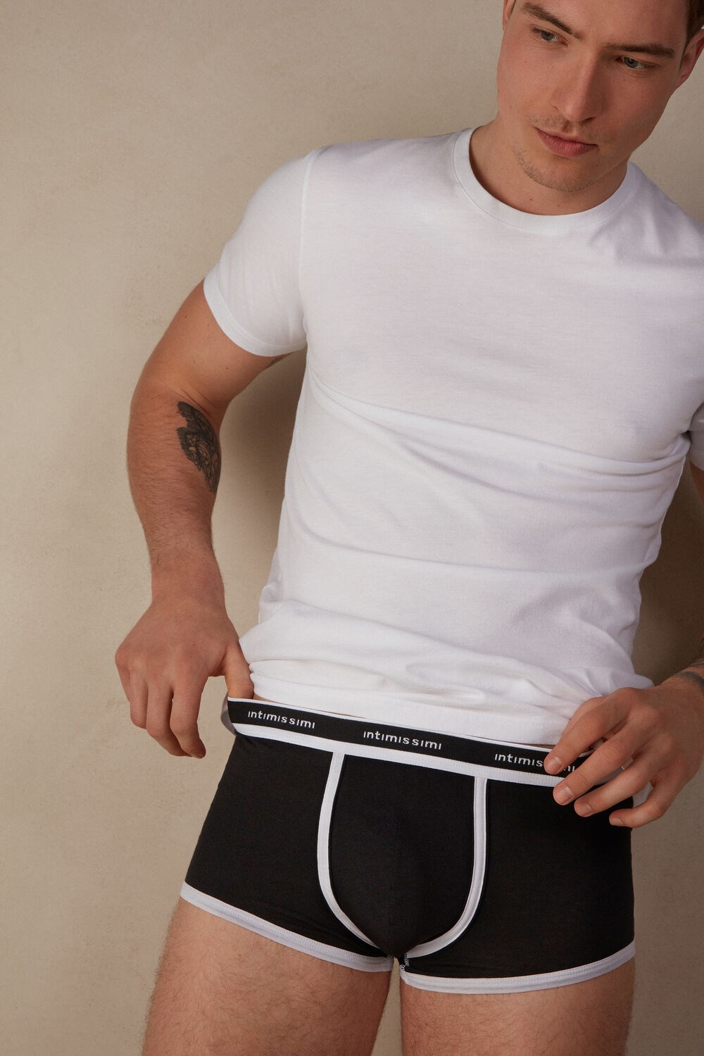 Black - 661i - Black / White Intimissimi Natural Fresh Supima® Cotton Boxers with Logo | EPOU-41097