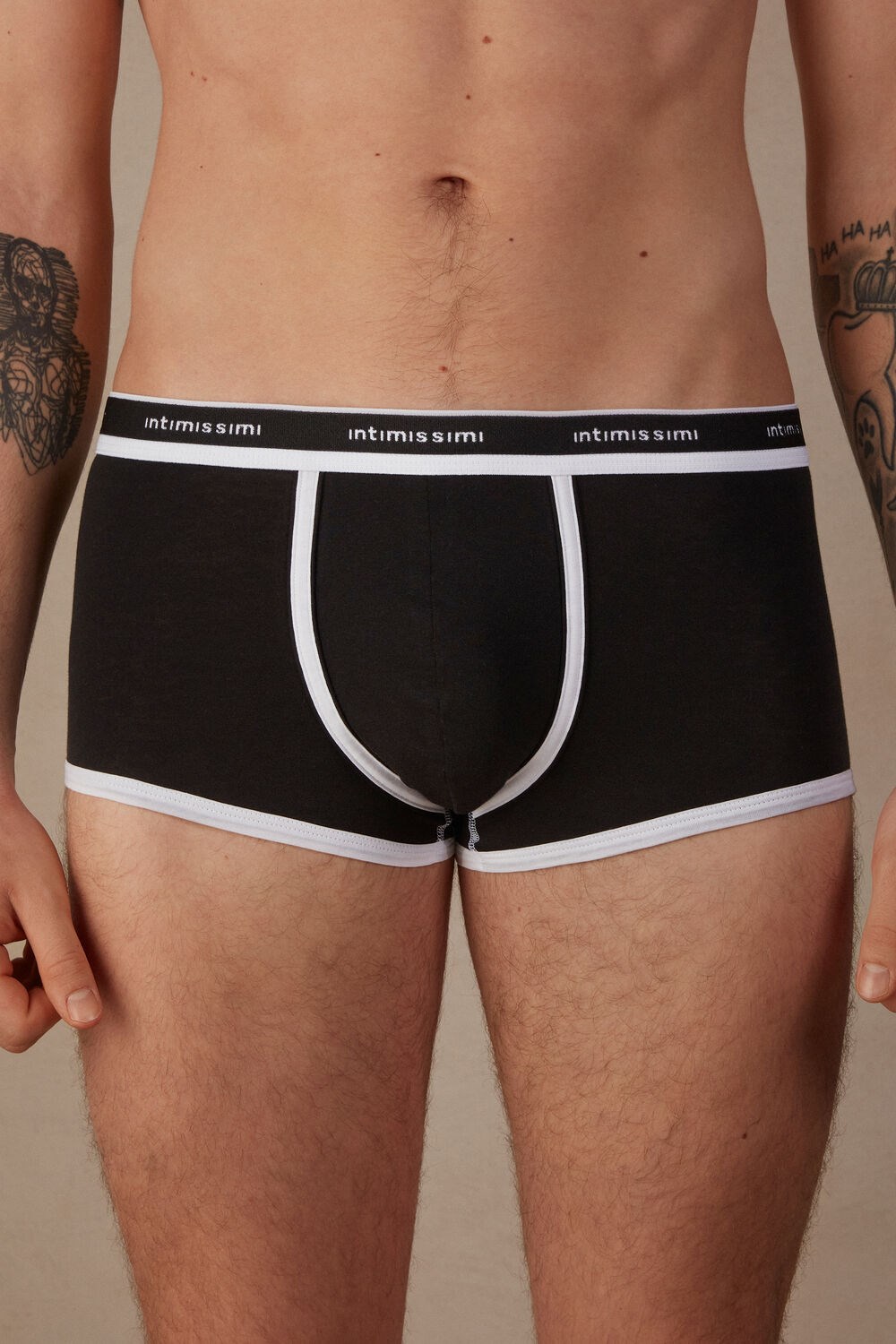 Black - 661i - Black / White Intimissimi Natural Fresh Supima® Cotton Boxers with Logo | EPOU-41097