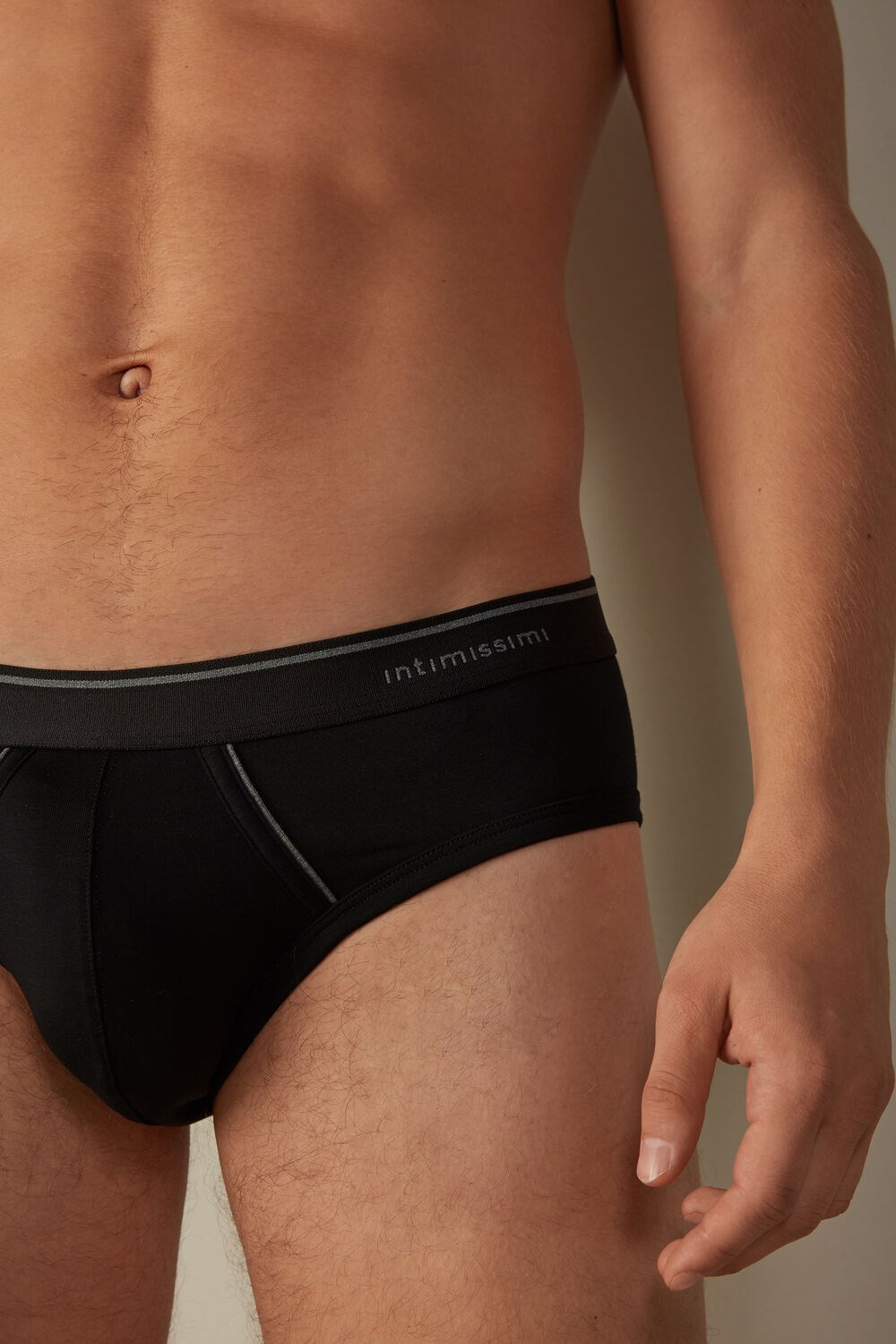 Black - 7007 - Black / Heathered Graphite Grey Intimissimi Supima Cotton Briefs with Visible Elastic | BURK-32971