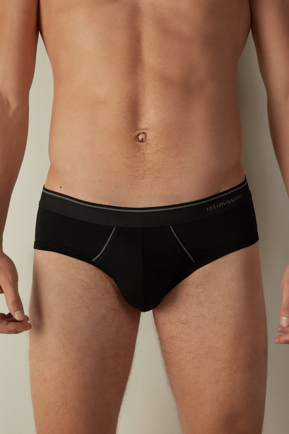 Black - 7007 - Black / Heathered Graphite Grey Intimissimi Supima Cotton Briefs with Visible Elastic | BURK-32971