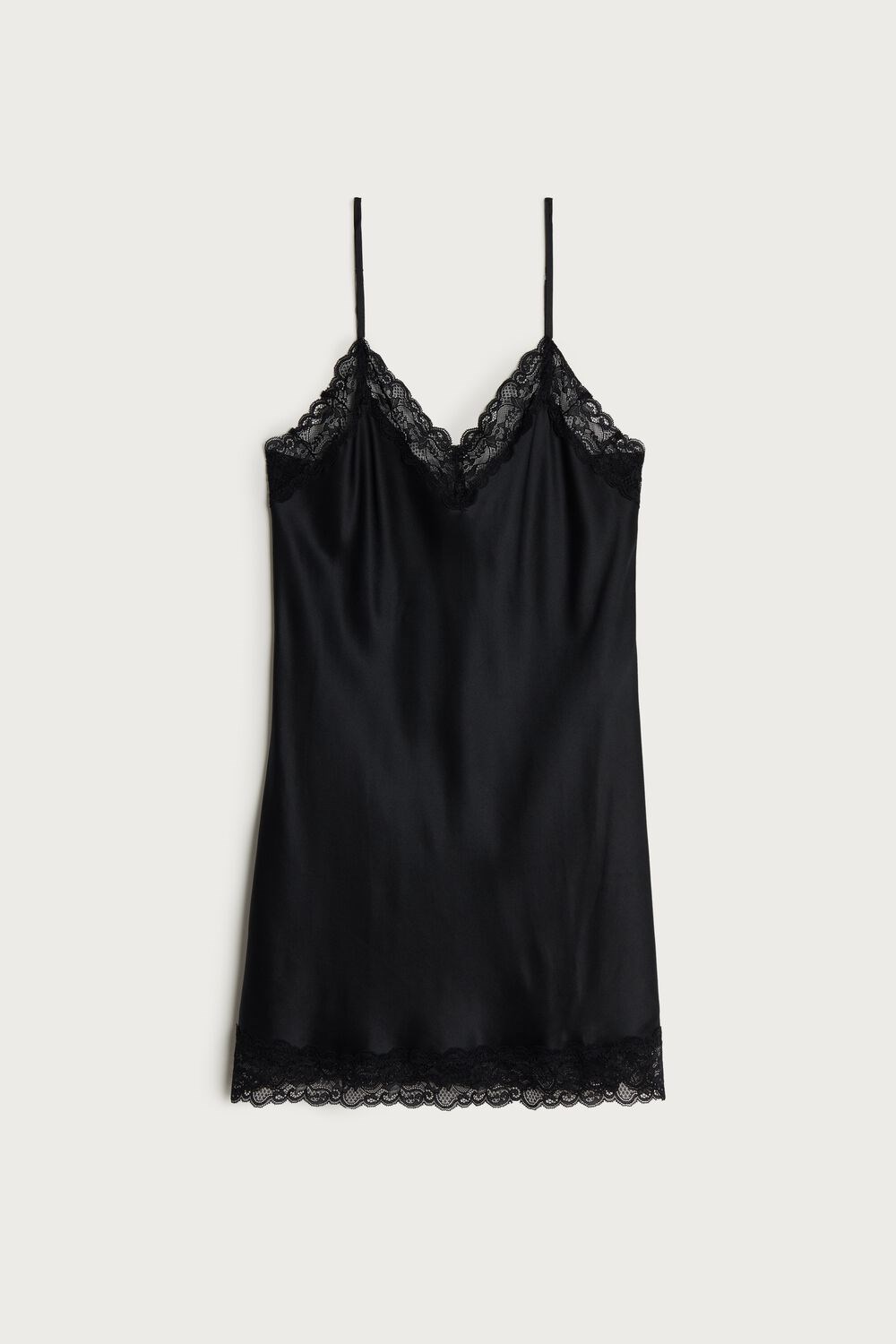 Black Intimissimi Silk Slip with Lace Insert Detail | WRBO-64980