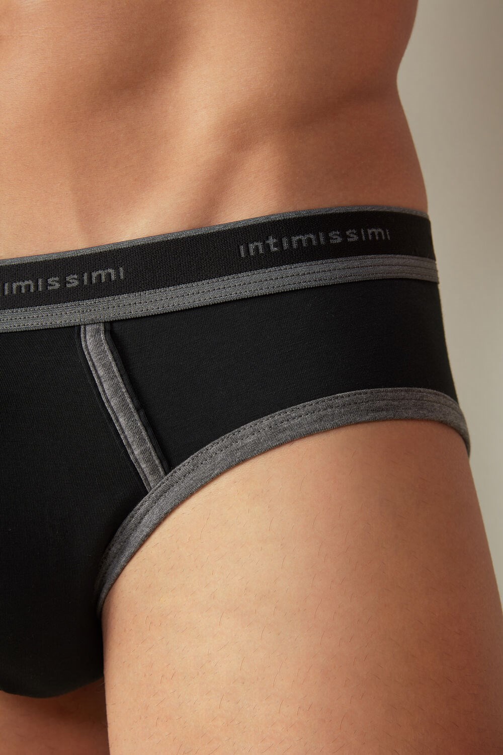 Black Intimissimi Stretch Supima® Cotton Brief with Logo Detail | YTOI-97023