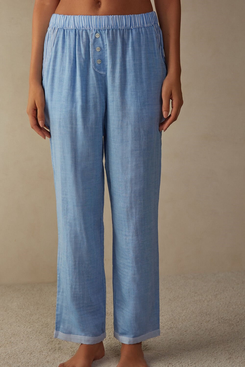 Blue - 006j - Light Blue Intimissimi Early in the Morning Cotton Cloth Pants | ESFR-53612