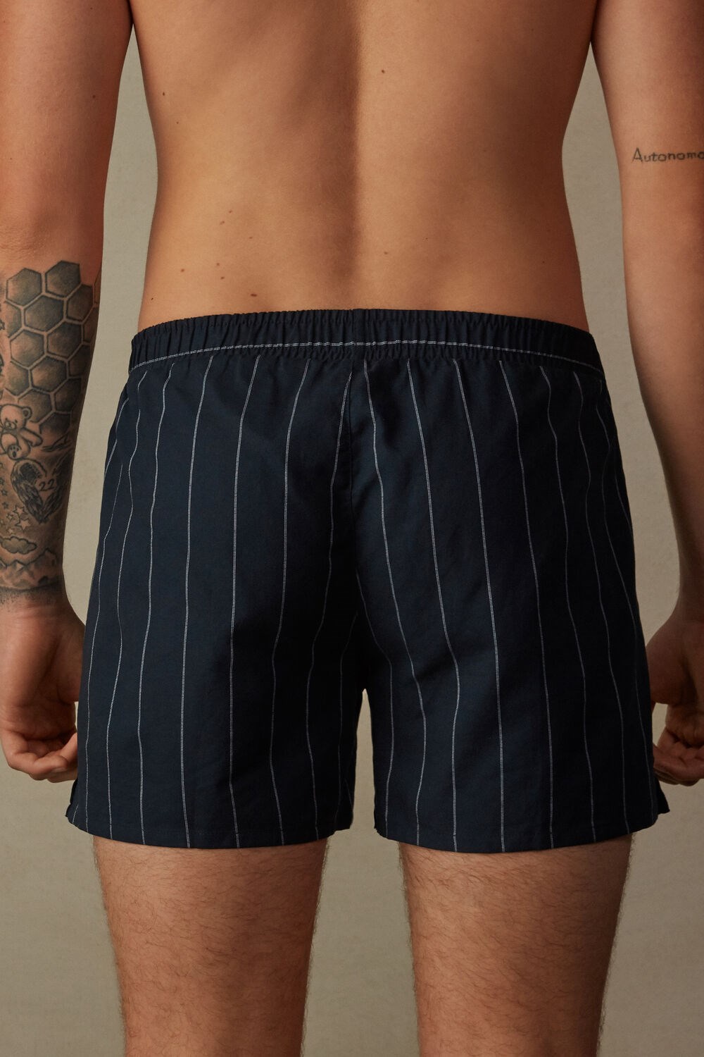 Blue - 046j - Pinstripe Blue Intimissimi Print Detailed Boxers | OVZB-63152