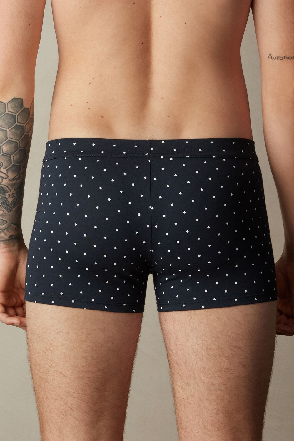 Blue - 049j - Midnight Blue Dot Print Intimissimi Dotted Boxers in Stretch Supima® Cotton | DKFI-42579