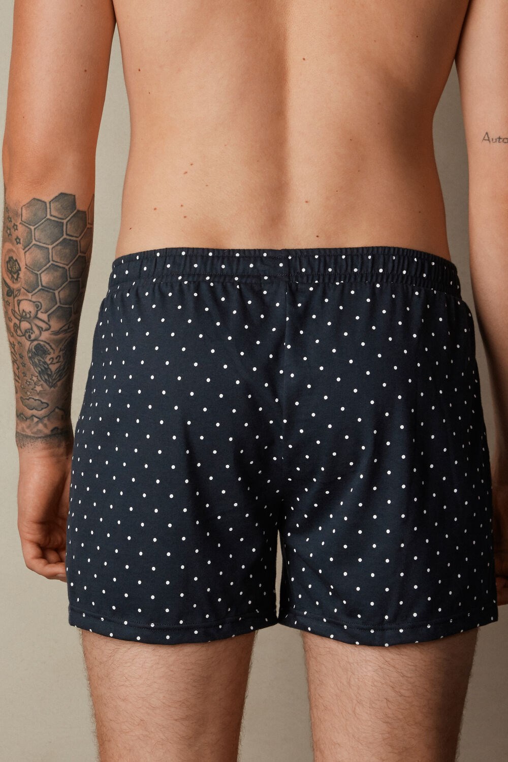 Blue - 049j - Midnight Blue Dot Print Intimissimi Patterned Cotton Jersey Relaxed Fit Boxers | JAVN-85123