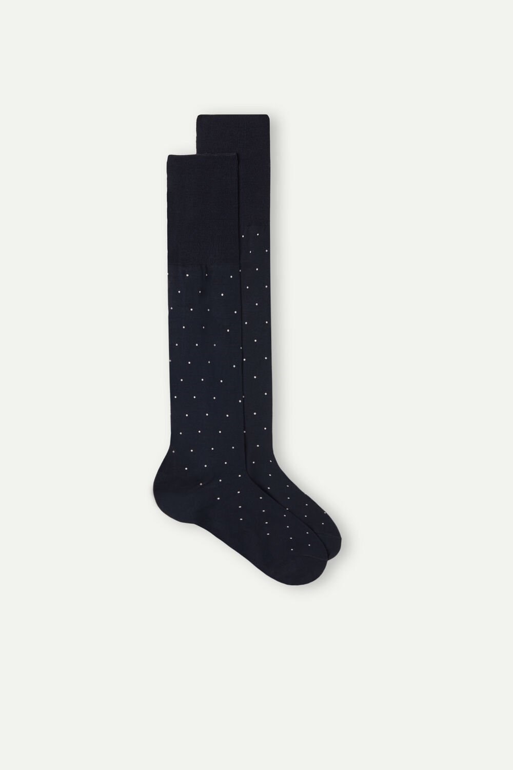 Blue - 049j - Midnight Blue Dot Print Intimissimi Men’s Long Socks in Patterned Lisle Cotton | OMSE-65207