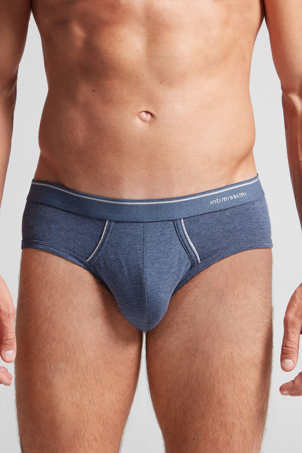 Blue - 081i - Denim Blue Blend / Light Grey Blend Intimissimi Supima Cotton Briefs with Visible Elastic | HIFD-61390