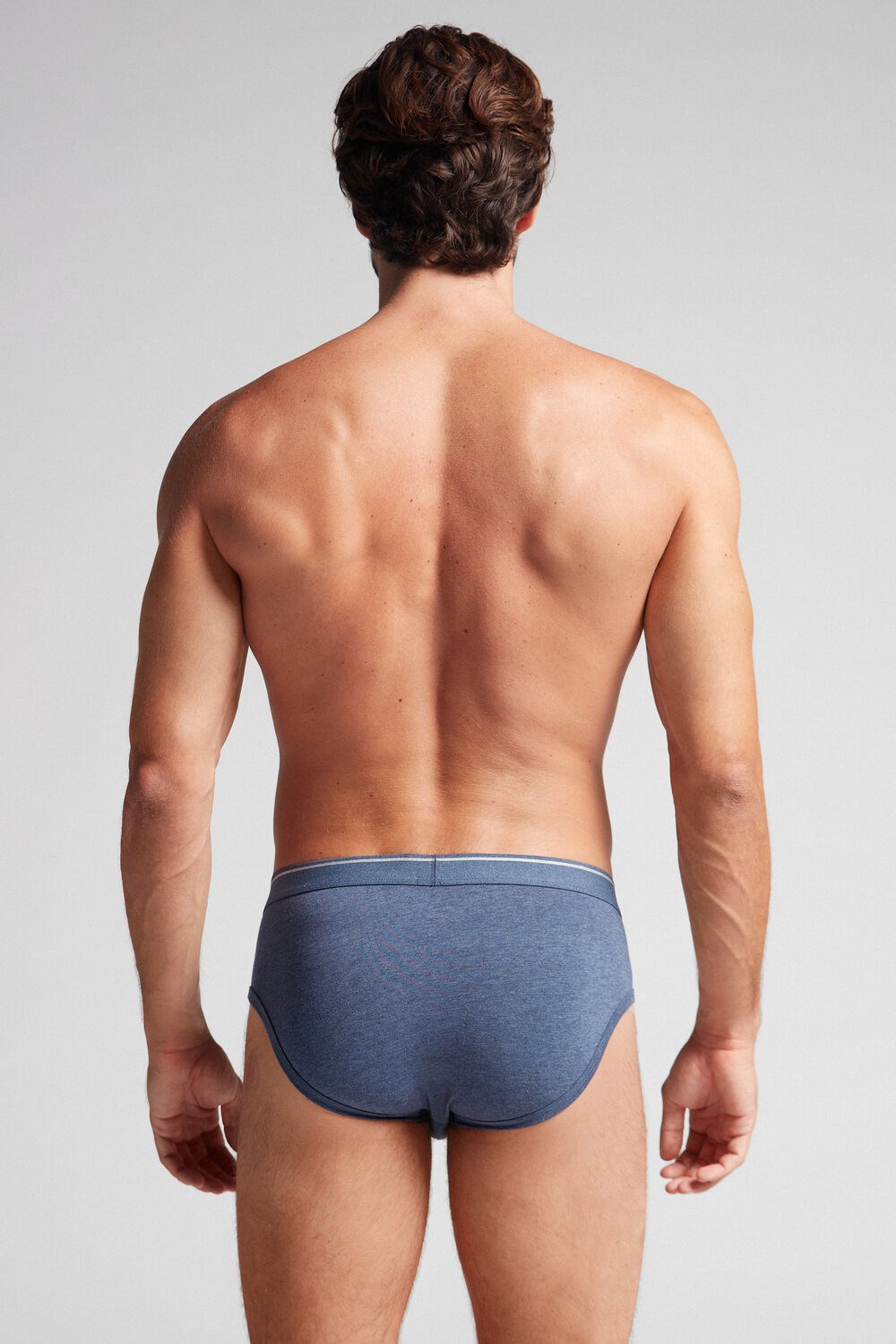 Blue - 081i - Denim Blue Blend / Light Grey Blend Intimissimi Supima Cotton Briefs with Visible Elastic | HIFD-61390