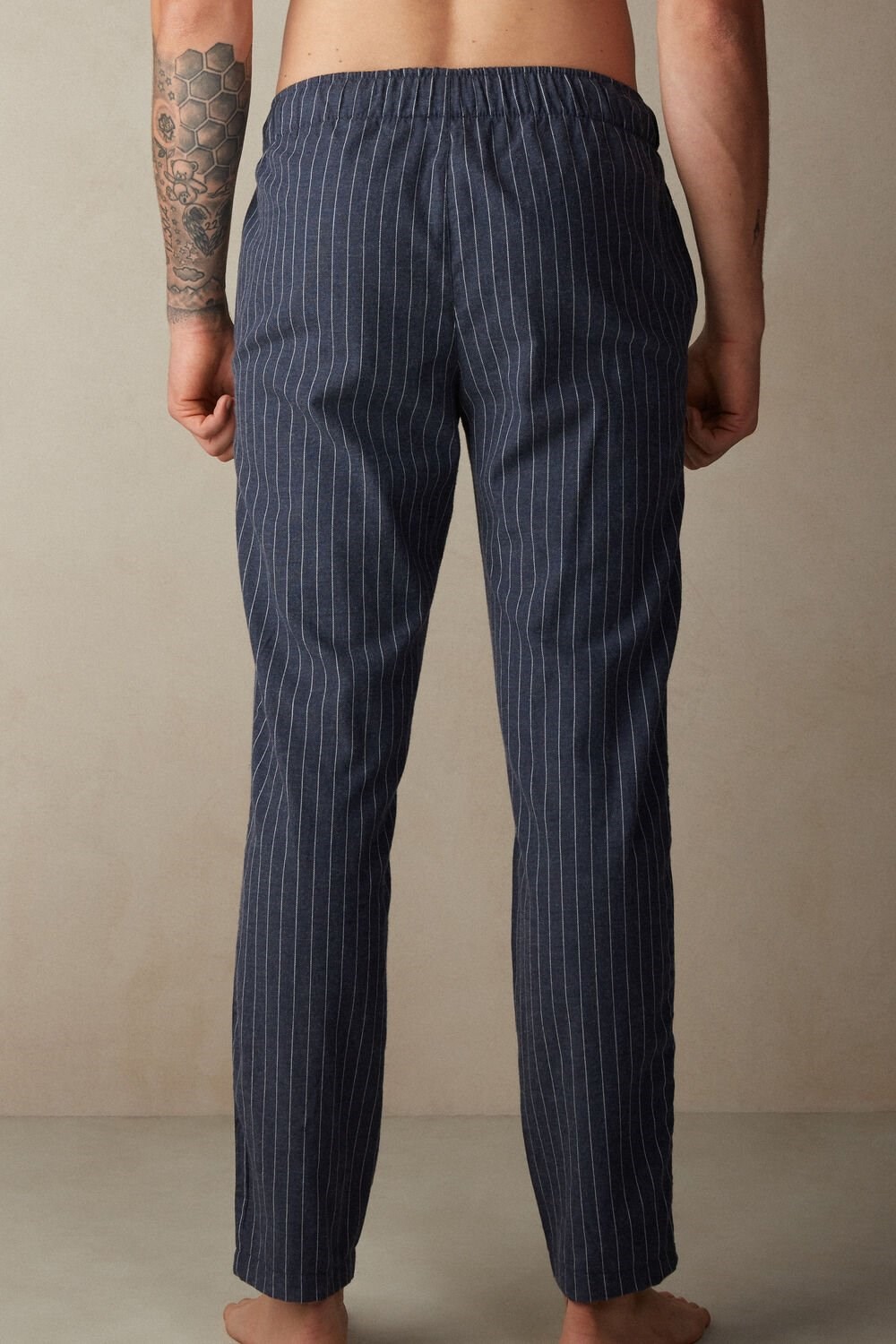 Blue - 091j - Denim Blue Heather Pinstripe Intimissimi Full Length Pants in Denim Pinstripe Patterned Brushed Cloth | DSRV-32581