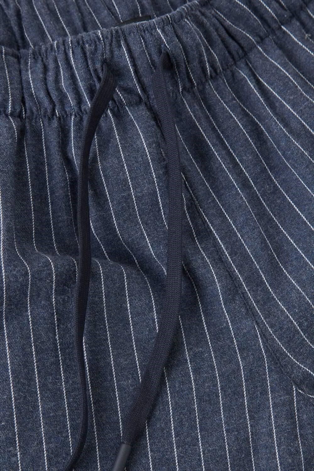 Blue - 091j - Denim Blue Heather Pinstripe Intimissimi Full Length Pants in Denim Pinstripe Patterned Brushed Cloth | DSRV-32581