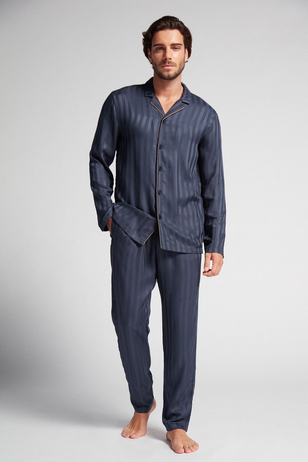 Blue - 095i - Dark Blue Intimissimi Modal Pajama Set | LNKJ-96753