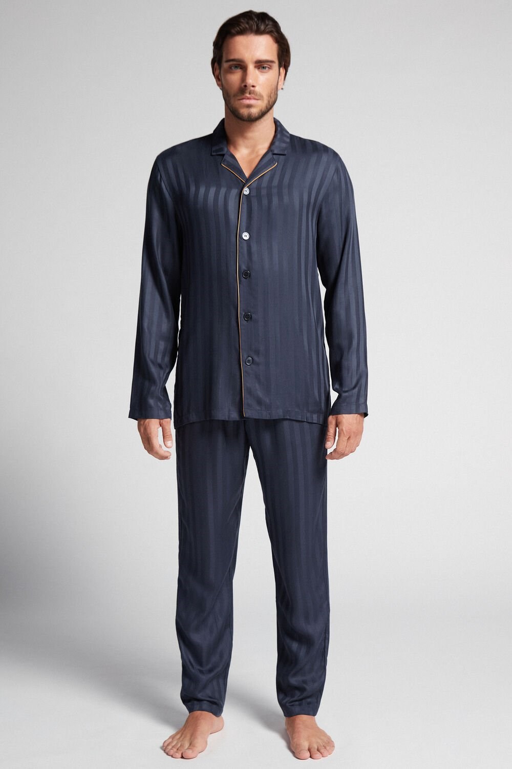 Blue - 095i - Dark Blue Intimissimi Modal Pajama Set | LNKJ-96753