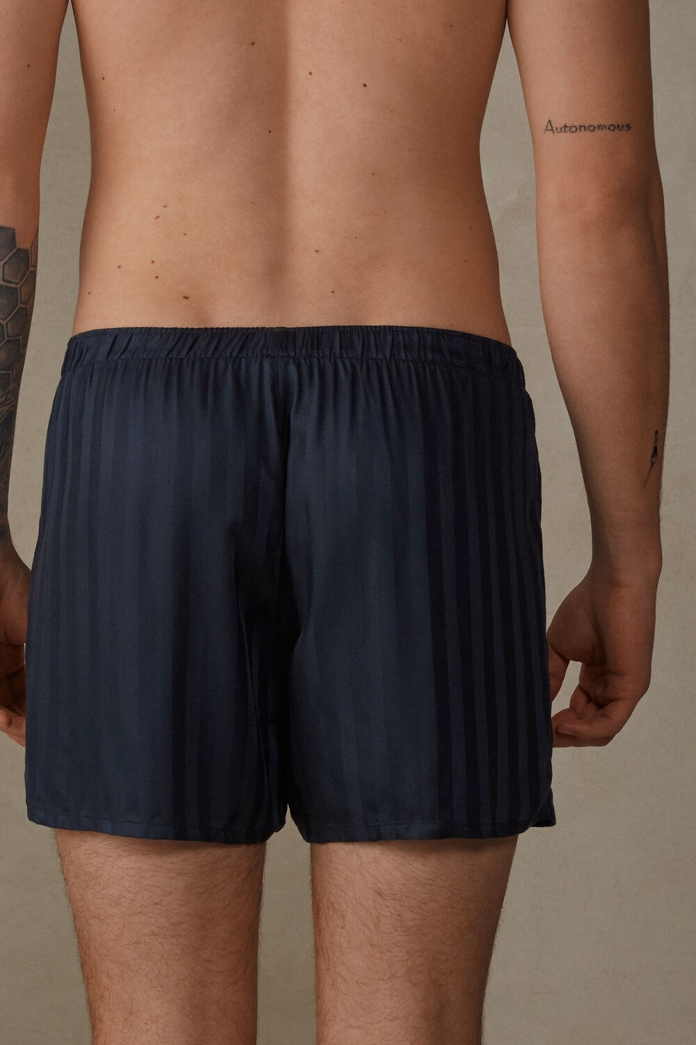 Blue - 095i - Dark Blue Intimissimi Woven Modal Boxers | CNGR-98203