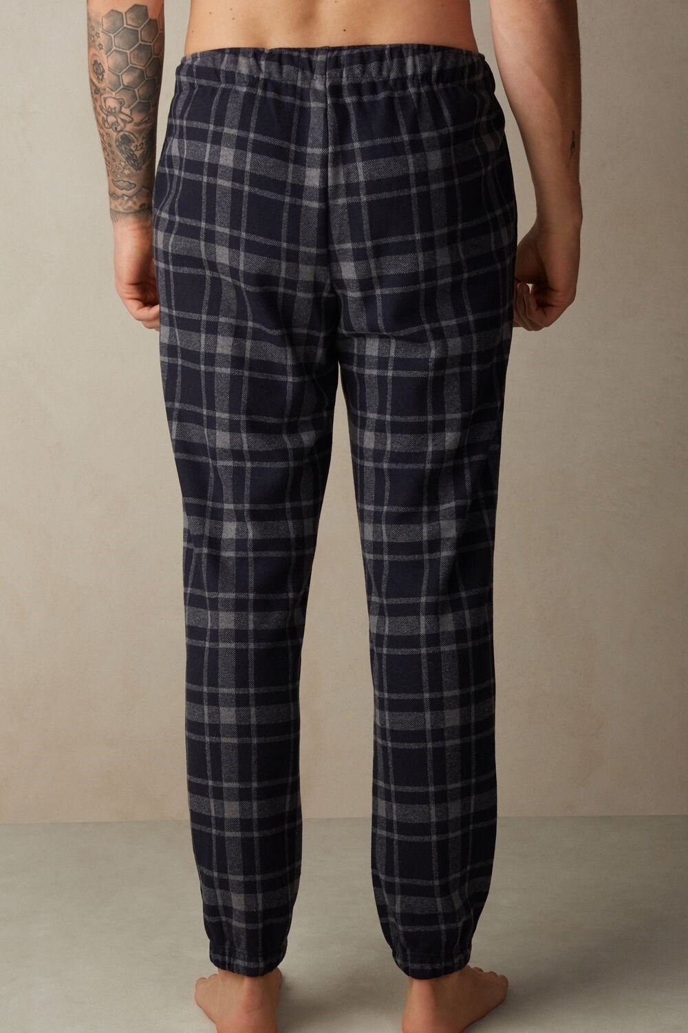 Blue - 097j - Graphite Grey Heather / Midnight Blue Intimissimi Check Tricot Full Length Pants | YKVO-46275