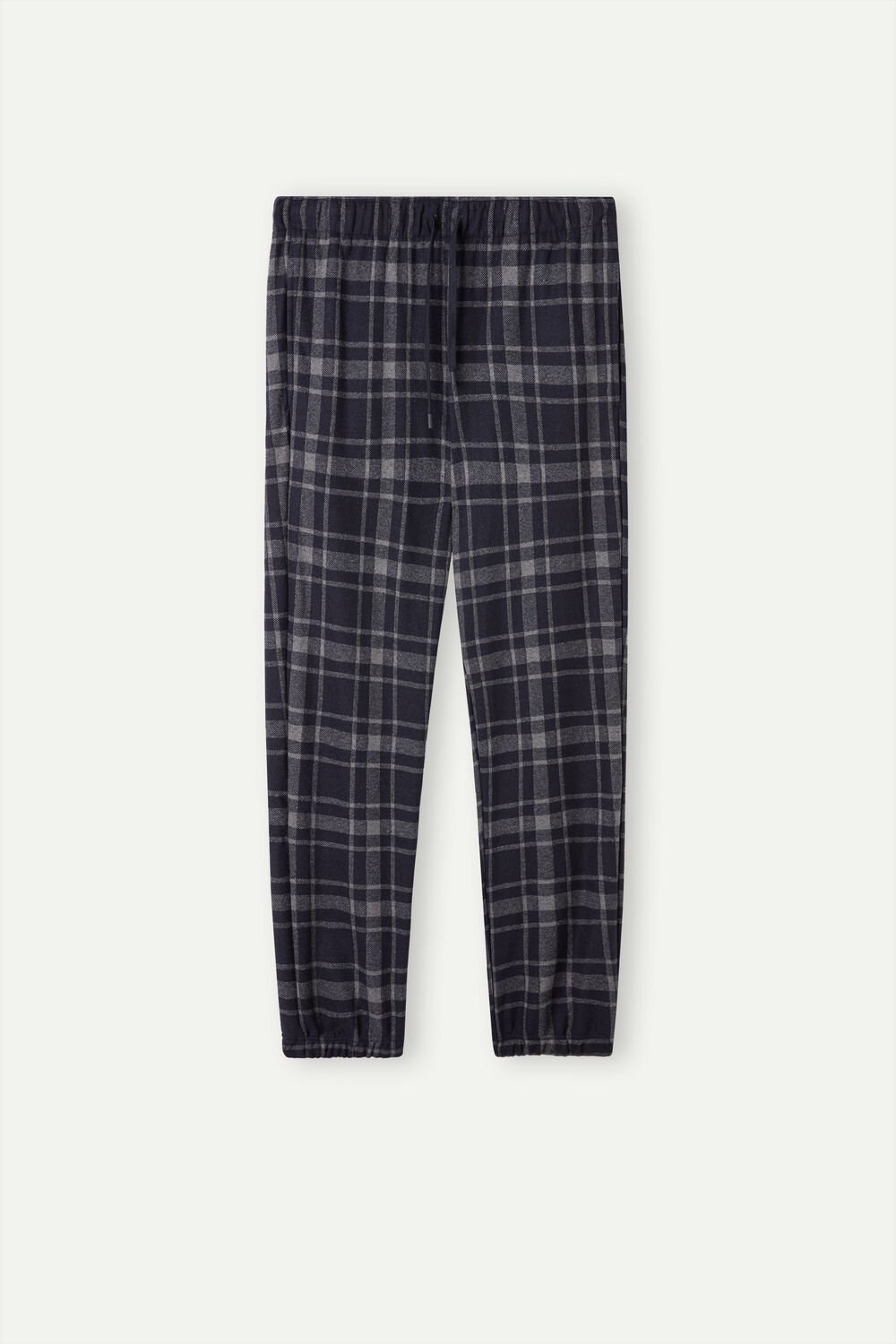 Blue - 097j - Graphite Grey Heather / Midnight Blue Intimissimi Check Tricot Full Length Pants | YKVO-46275