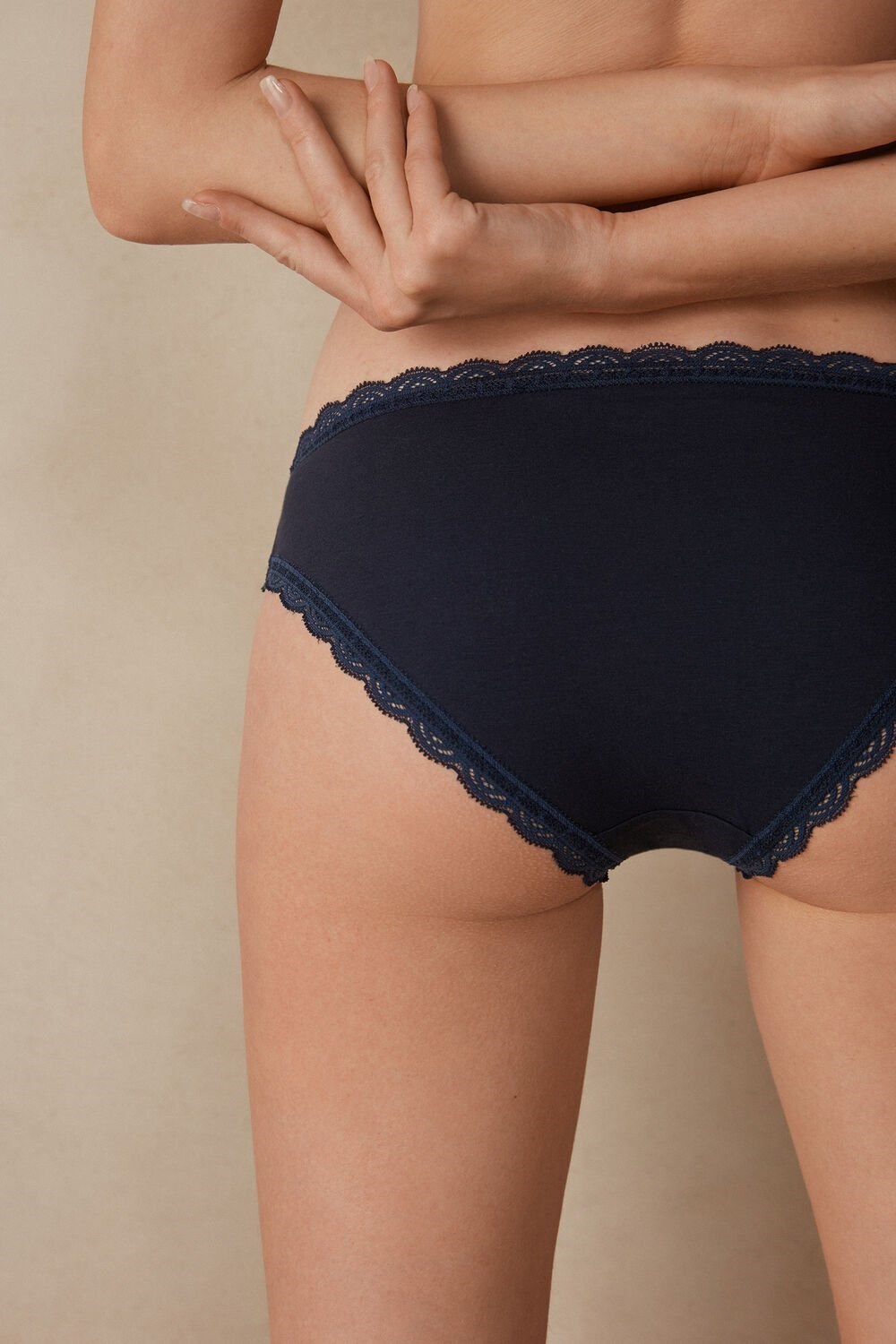 Blue - 1467 - Intense Blue Intimissimi Cotton and Lace Panties | VQPB-57893