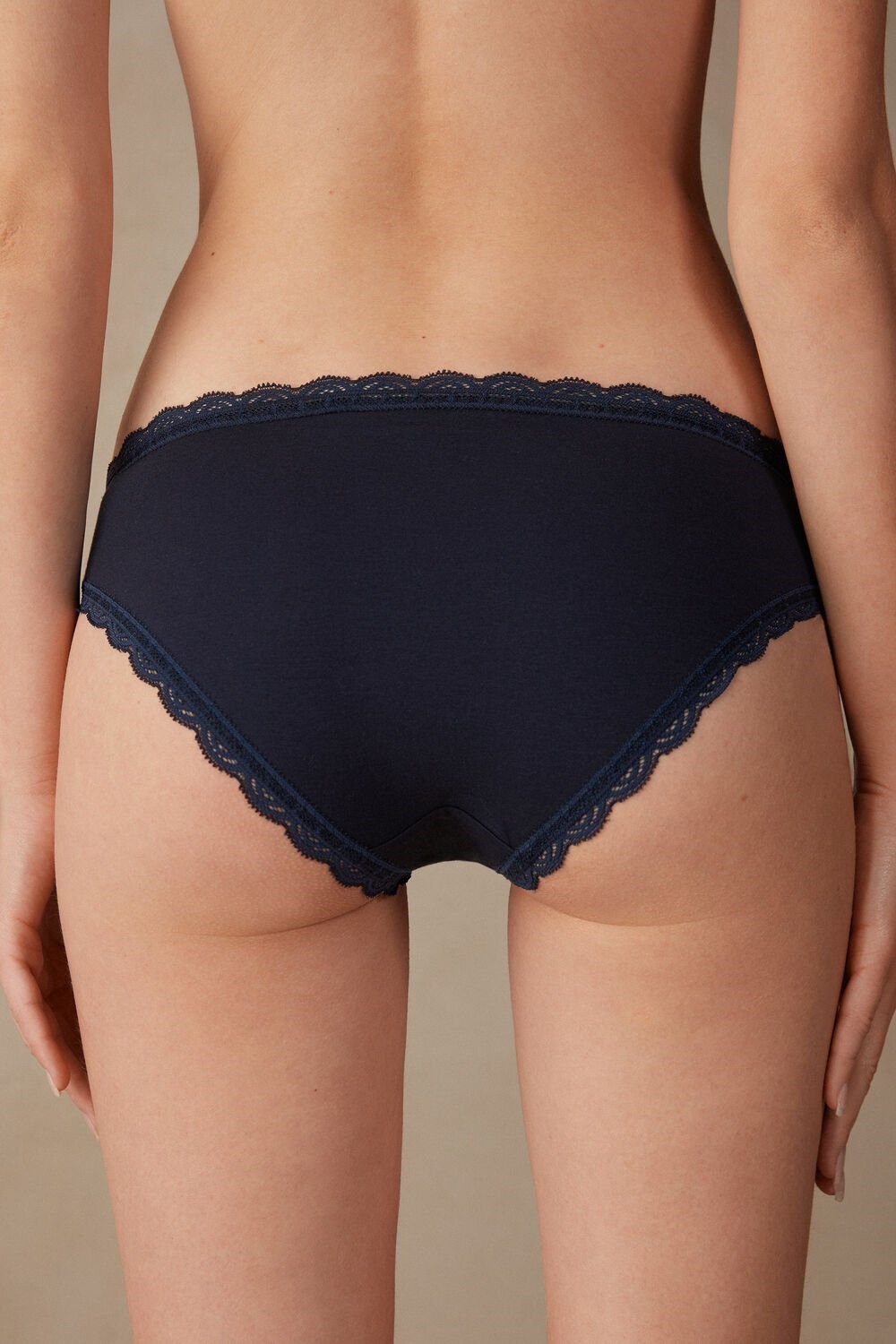 Blue - 1467 - Intense Blue Intimissimi Cotton and Lace Panties | VQPB-57893