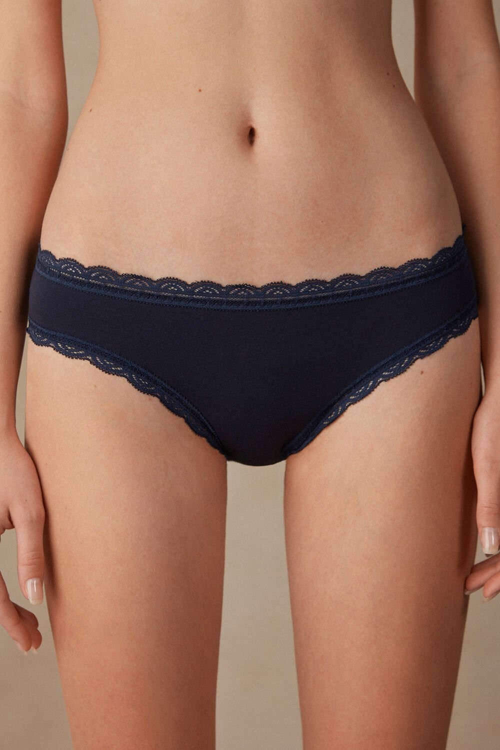 Blue - 1467 - Intense Blue Intimissimi Cotton and Lace Panties | VQPB-57893