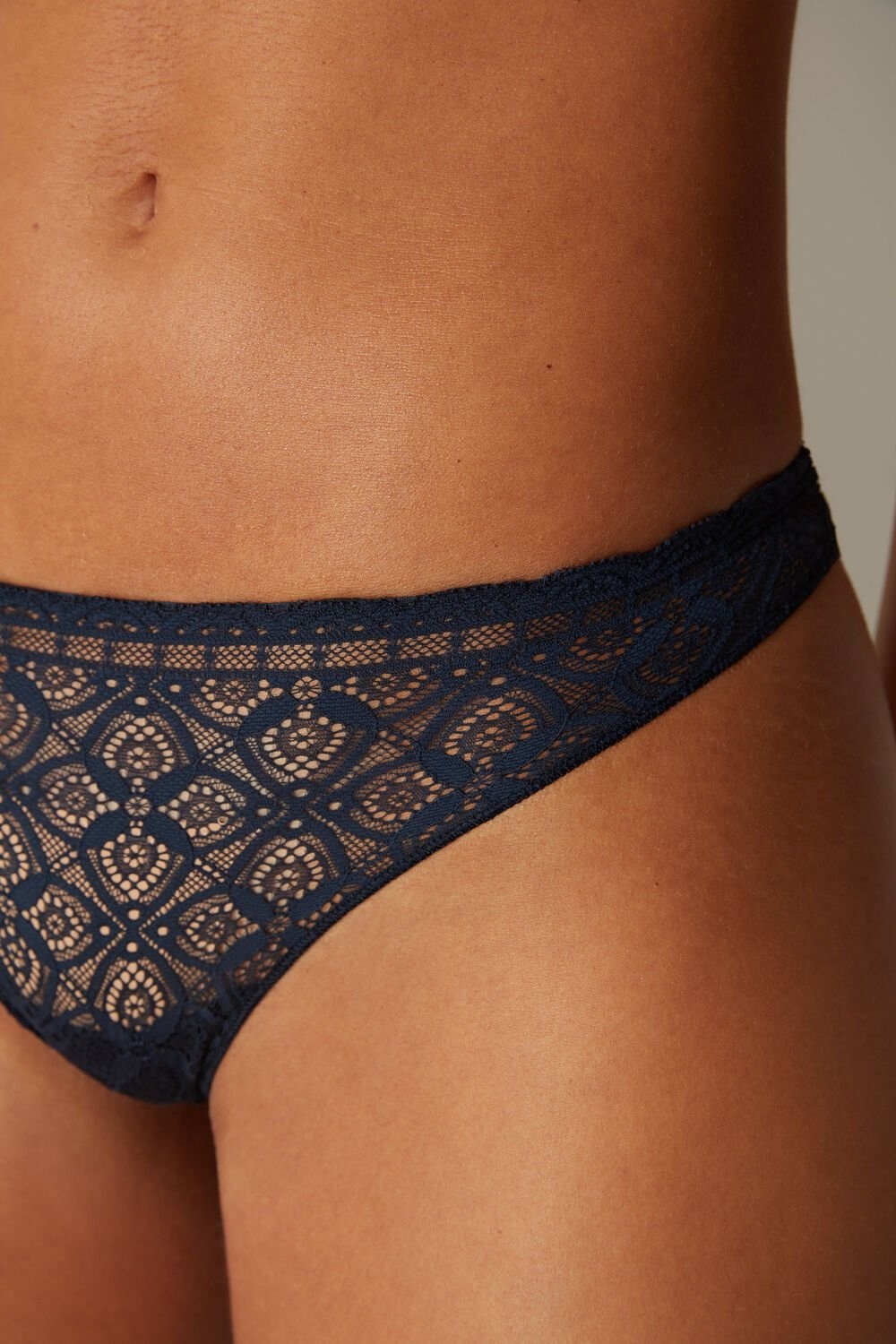 Blue - 1467 - Intense Blue Intimissimi Lace and Microfiber Brazilian | XSGY-50847