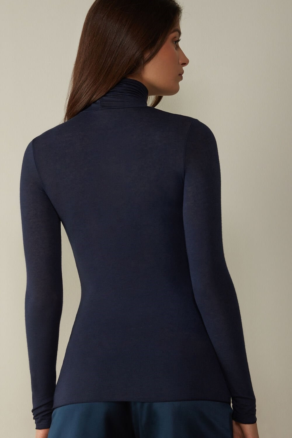 Blue - 1467 - Intense Blue Intimissimi Modal Cashmere Ultralight High-Neck Top | ZLTH-19632