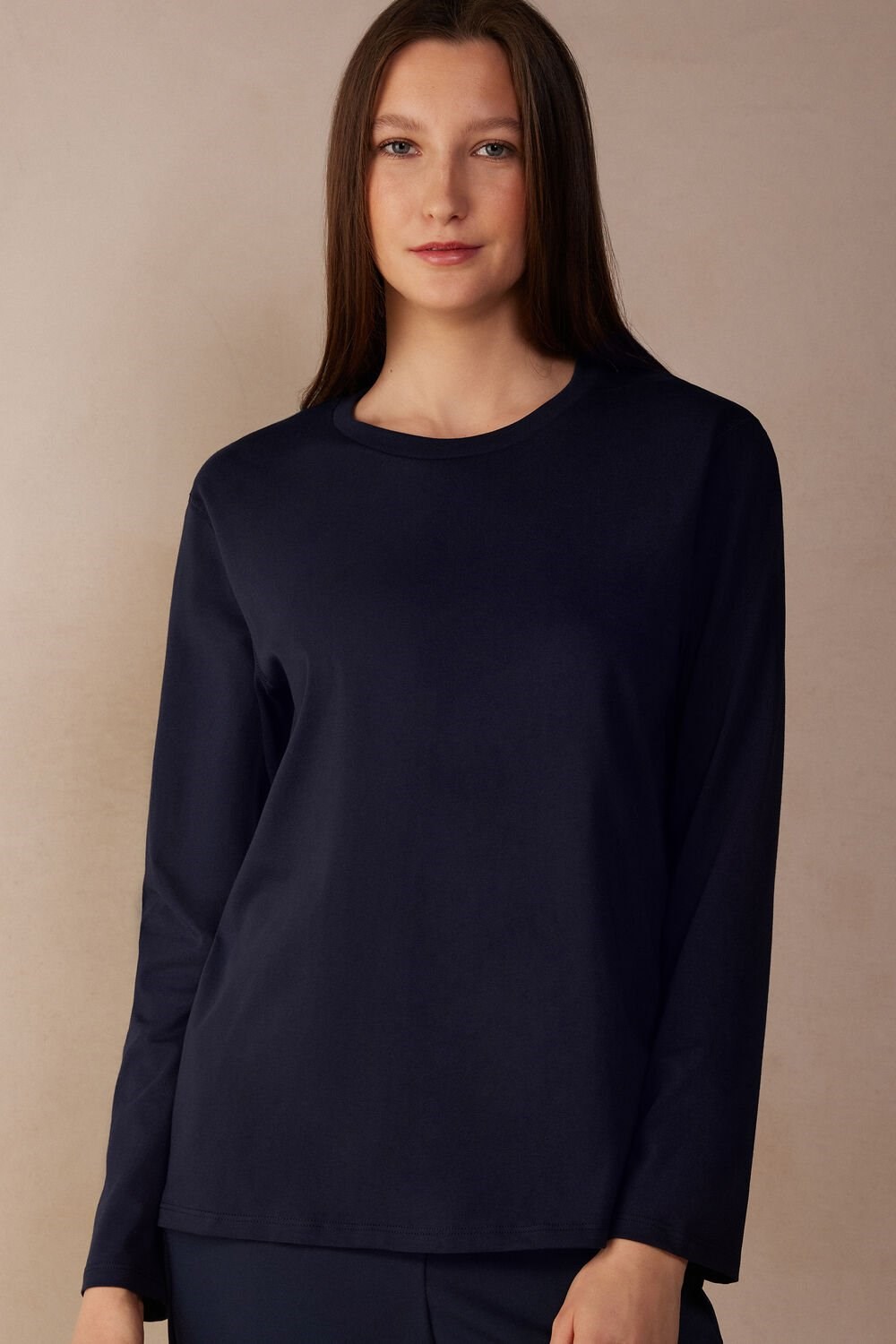 Blue - 1467 - Intense Blue Intimissimi Oversized Long Sleeve Top in Supima® Cotton | DKTA-63297