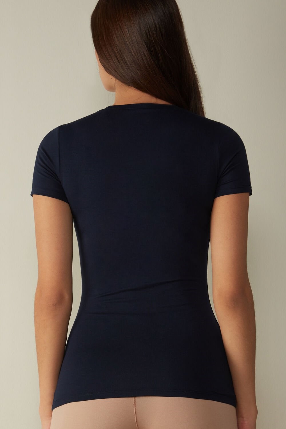 Blue - 1467 - Intense Blue Intimissimi Short-Sleeved Stretch Supima® Cotton Top | DVGS-18957