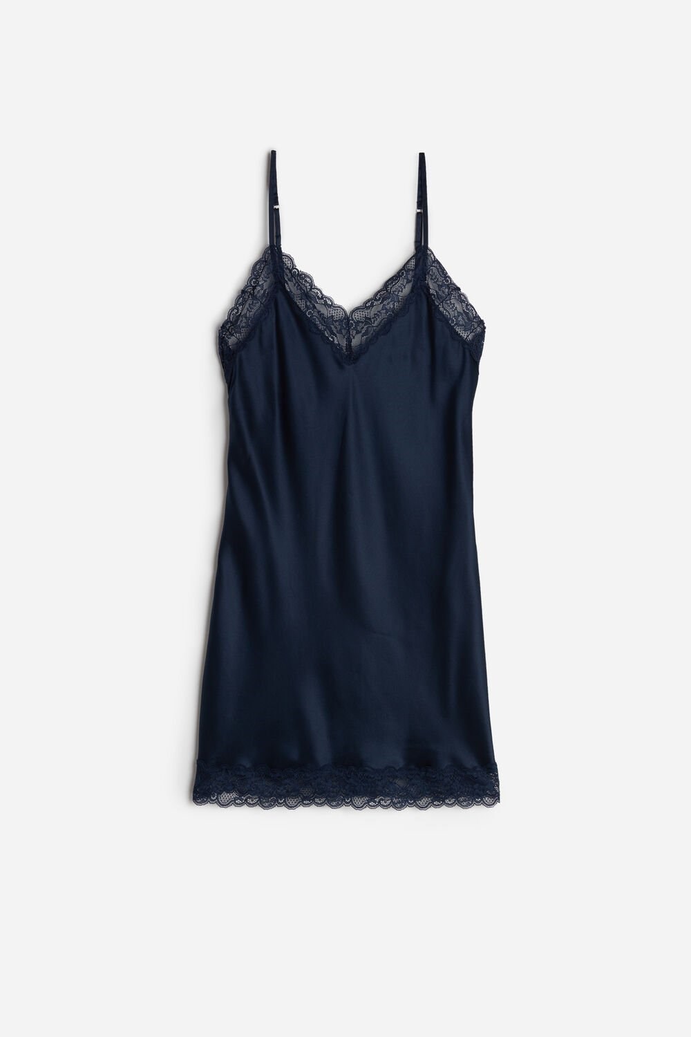 Blue - 1467 - Intense Blue Intimissimi Silk Slip with Lace Insert Detail | EDFO-10523