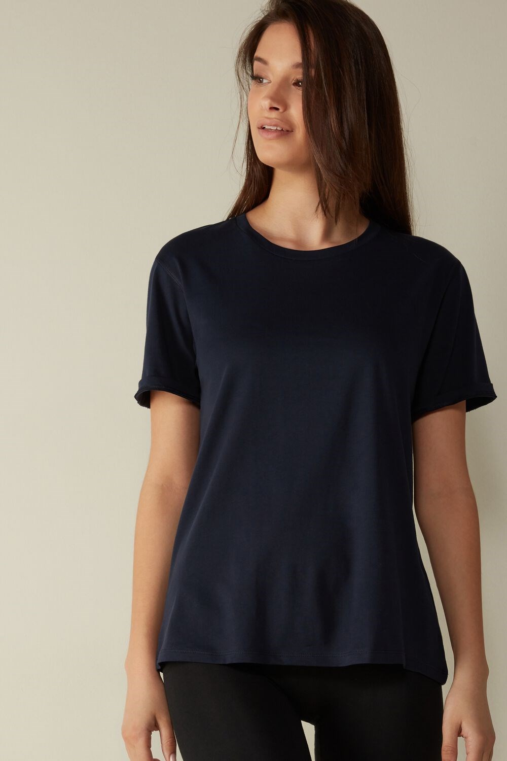 Blue - 1467 - Intense Blue Intimissimi Short-Sleeved Supima® Cotton Top | EKWV-20531