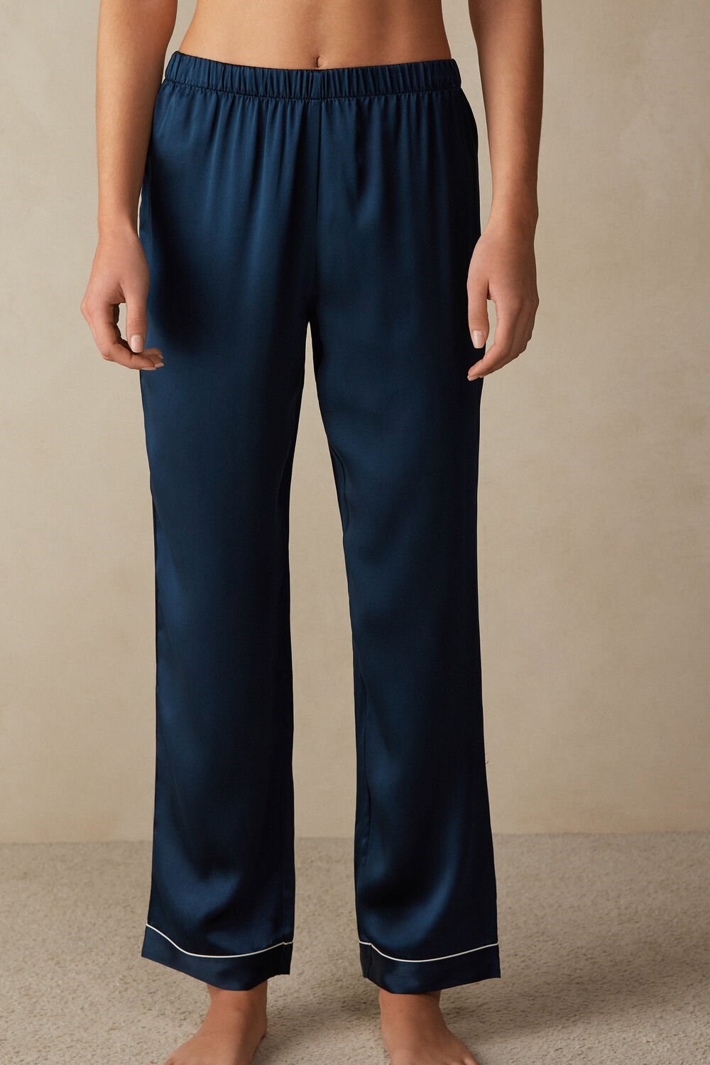 Blue - 1467 - Intense Blue Intimissimi Silk Satin Pajama Pants | HFRQ-46719