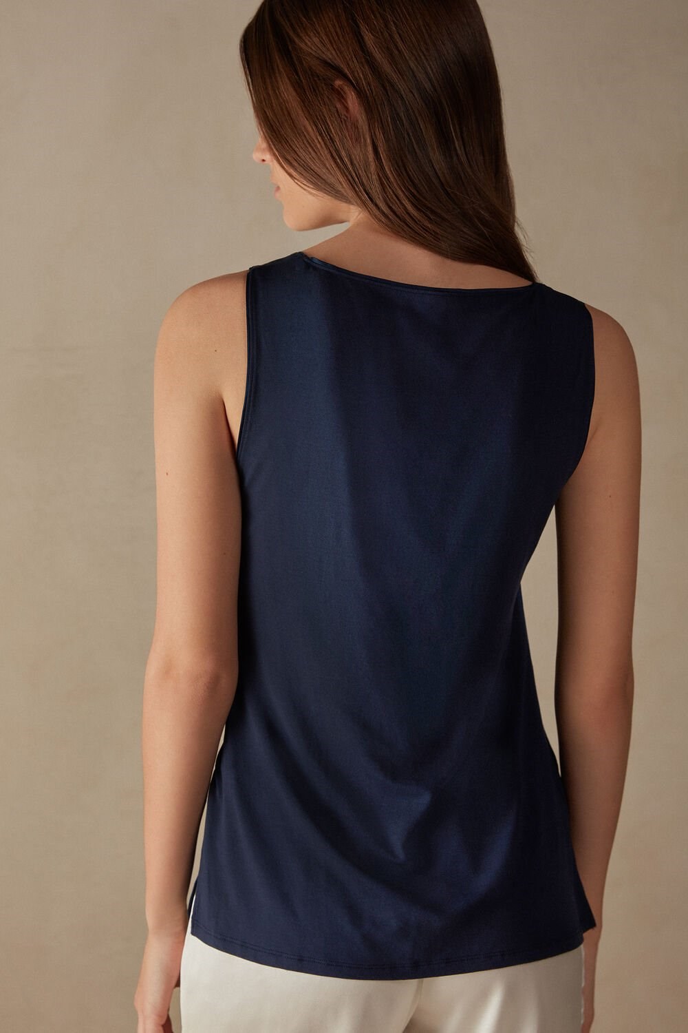 Blue - 1467 - Intense Blue Intimissimi Silk and Modal Tank Top | MRIG-18364