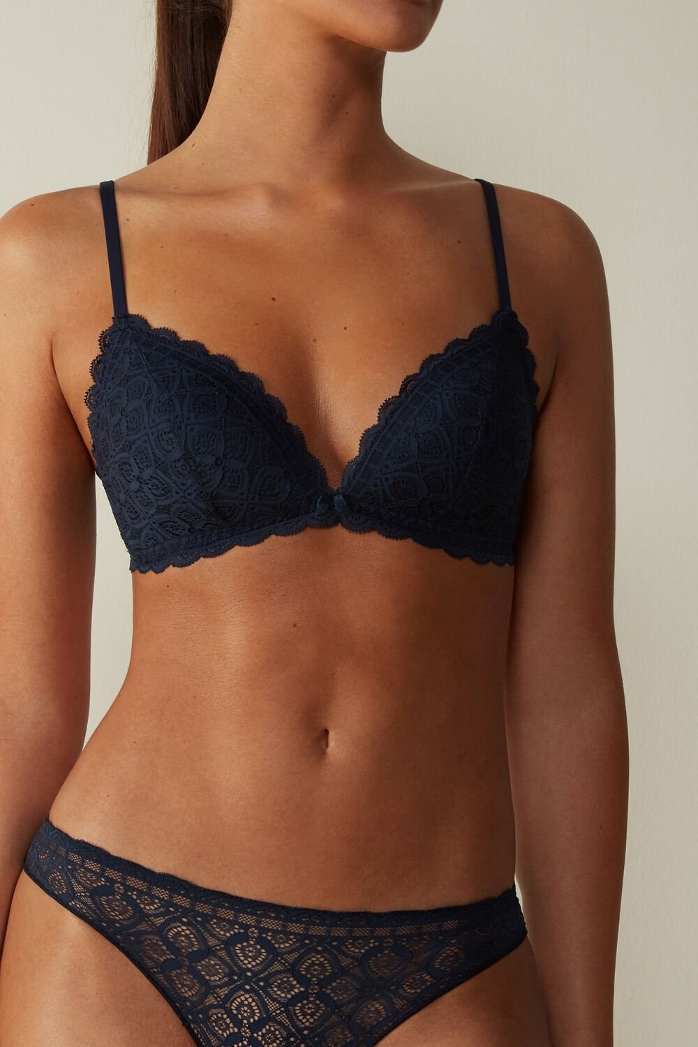 Blue - 1467 - Intense Blue Intimissimi Tiziana Triangle Bra in Lace | KFYQ-10954