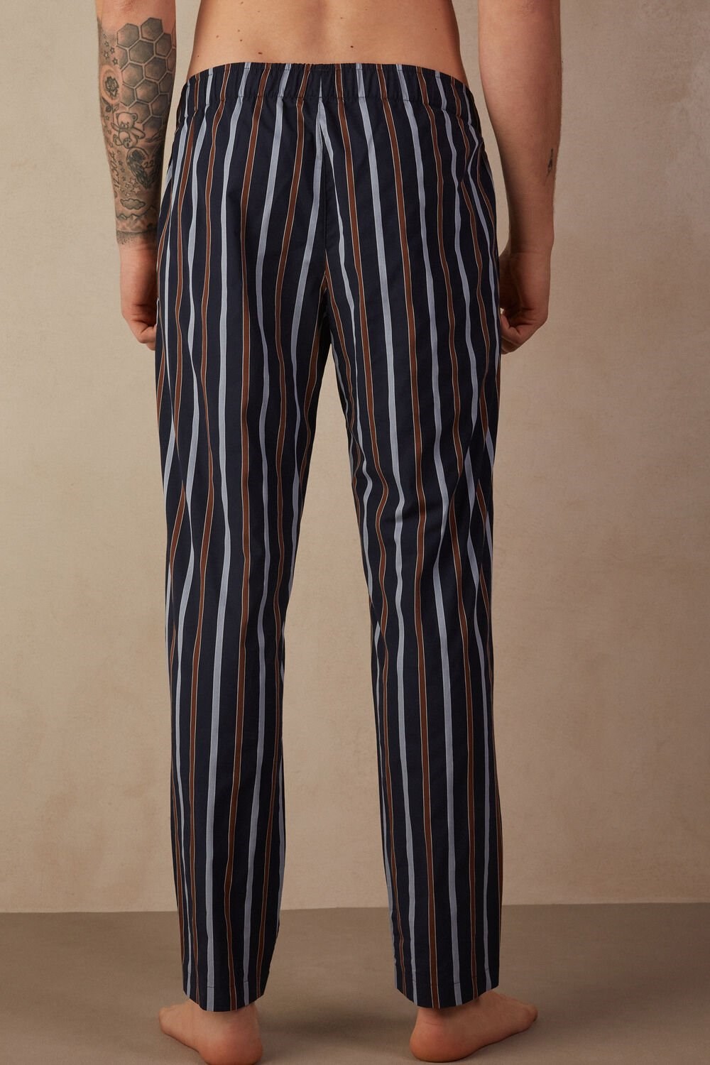 Blue - 167j - Blue Stripes Intimissimi Striped Full Length Pants in Plain-weave Cotton | HPXI-76938