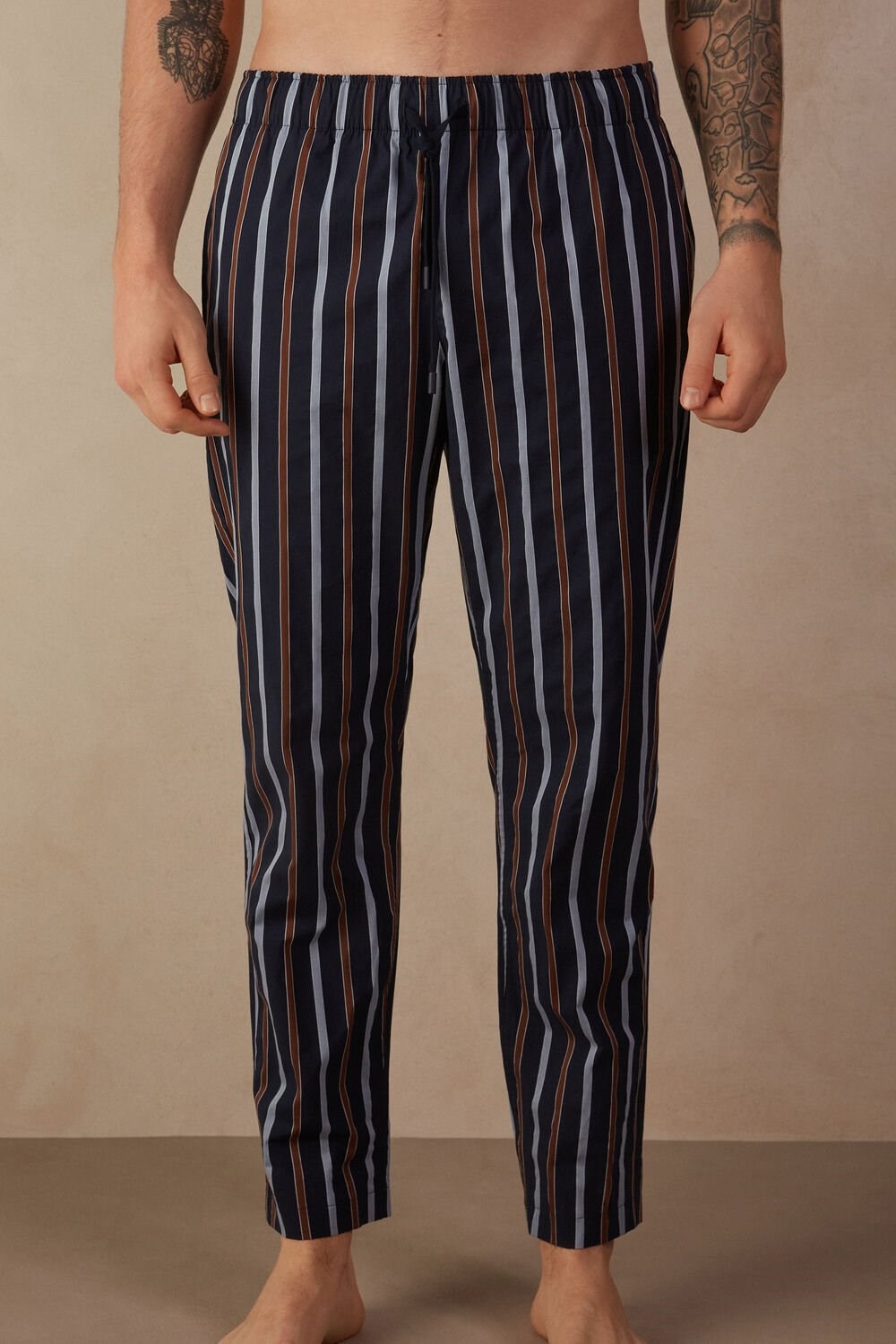 Blue - 167j - Blue Stripes Intimissimi Striped Full Length Pants in Plain-weave Cotton | HPXI-76938