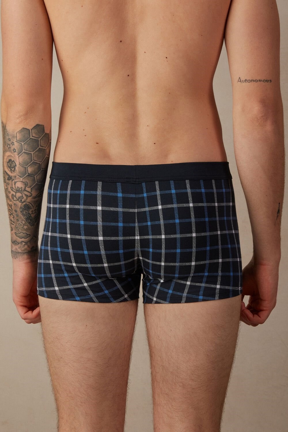 Blue - 169j - Blue Squares Intimissimi Blue Checkered Boxers in Stretch Supima® Cotton | DSKN-86513