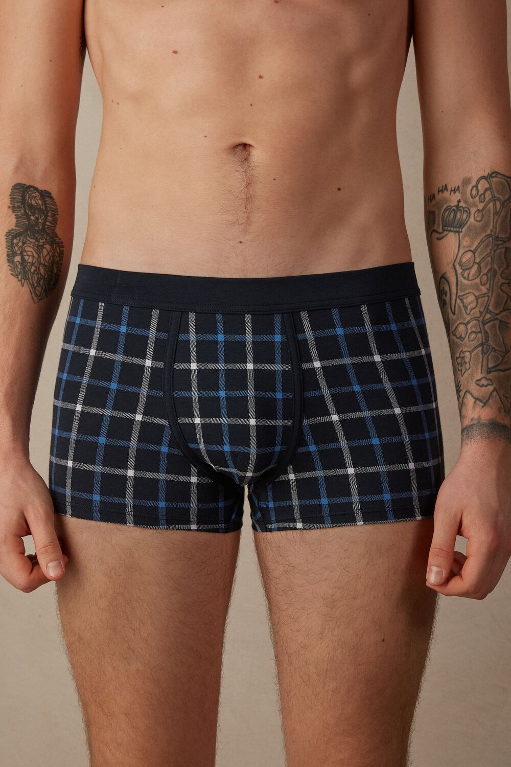 Blue - 169j - Blue Squares Intimissimi Blue Checkered Boxers in Stretch Supima® Cotton | DSKN-86513