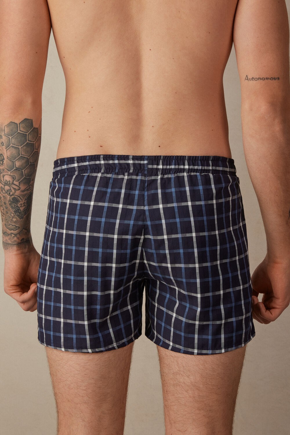 Blue - 169j - Blue Squares Intimissimi Print Detailed Boxers | QGPX-54278