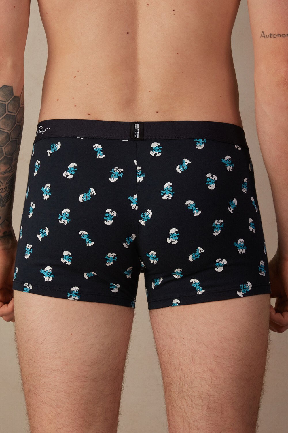 Blue - 174j - Midnight Blue Smurfs Print Intimissimi Smurf Boxers in Stretch Supima® Cotton | IBRY-52690