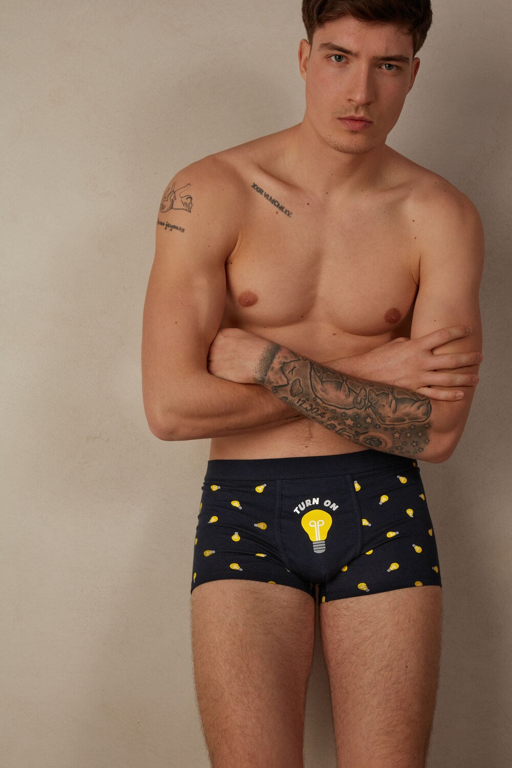 Blue - 177j - Midnight Blue Light Bulb Print Intimissimi Light Bulb Boxers in Stretch Supima® Cotton | QJXA-56470