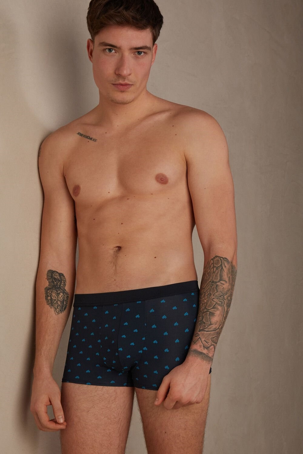 Blue - 178j - Midnight Blue Bike Print Intimissimi Bicycle Boxers in Microfiber | SOUF-36712