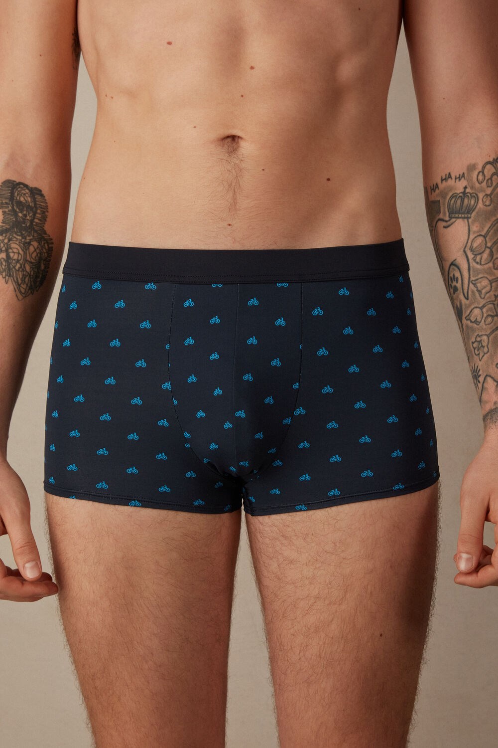 Blue - 178j - Midnight Blue Bike Print Intimissimi Bicycle Boxers in Microfiber | SOUF-36712