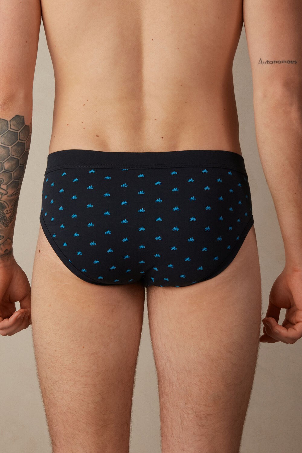 Blue - 178j - Midnight Blue Bike Print Intimissimi Bicycle Briefs in Stretch Supima® Cotton | XDKB-24057