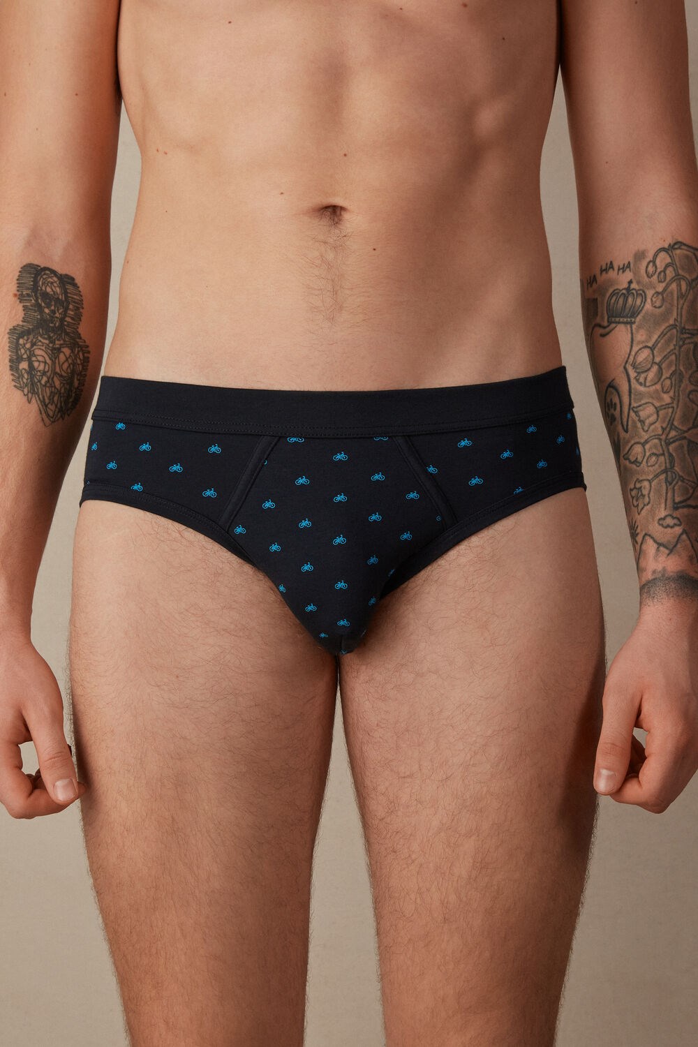 Blue - 178j - Midnight Blue Bike Print Intimissimi Bicycle Briefs in Stretch Supima® Cotton | XDKB-24057