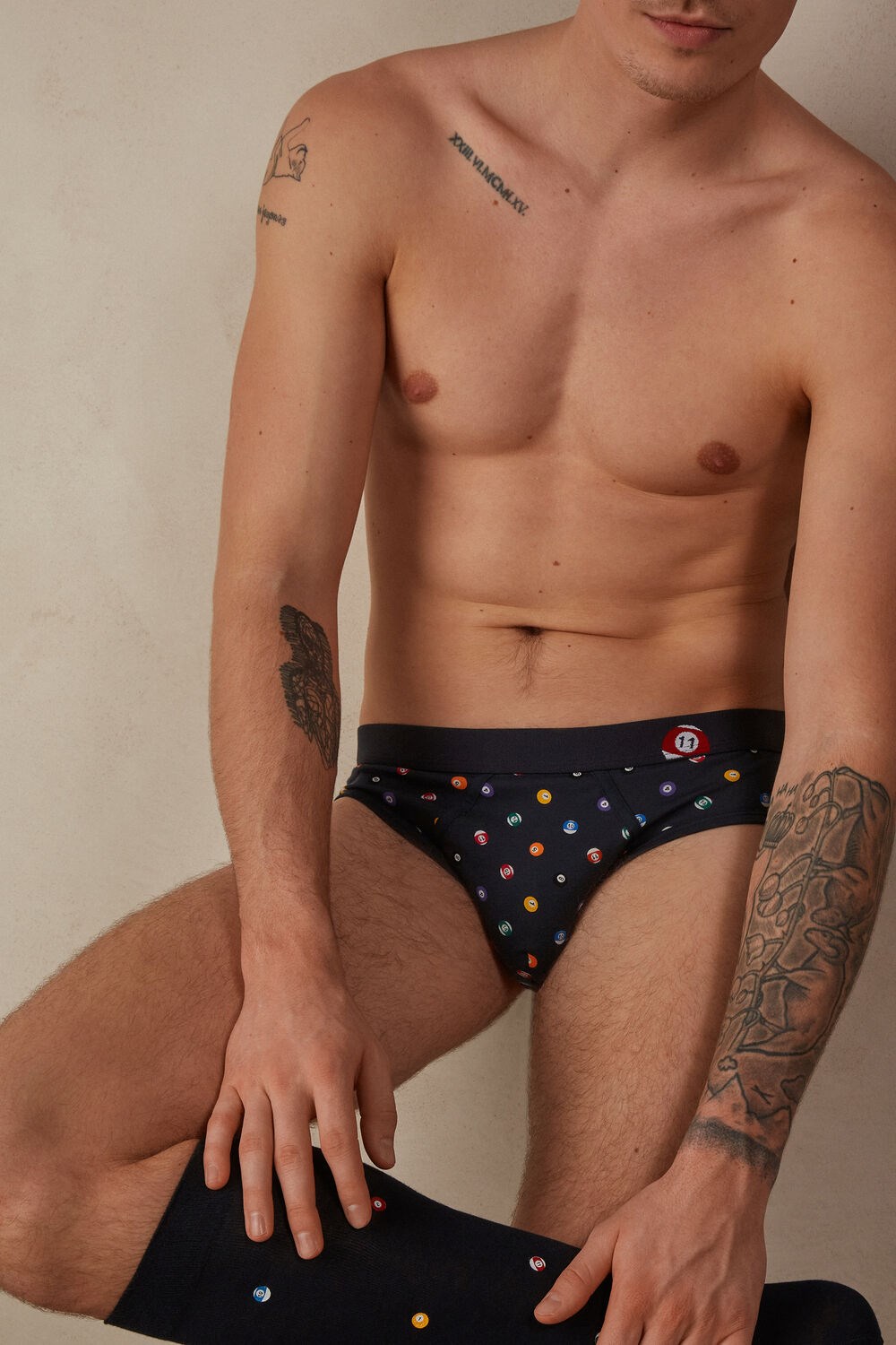 Blue - 179j - Midnight Blue Billiards Print Intimissimi Billiard Briefs in Stretch Supima® Cotton | DFQL-02971