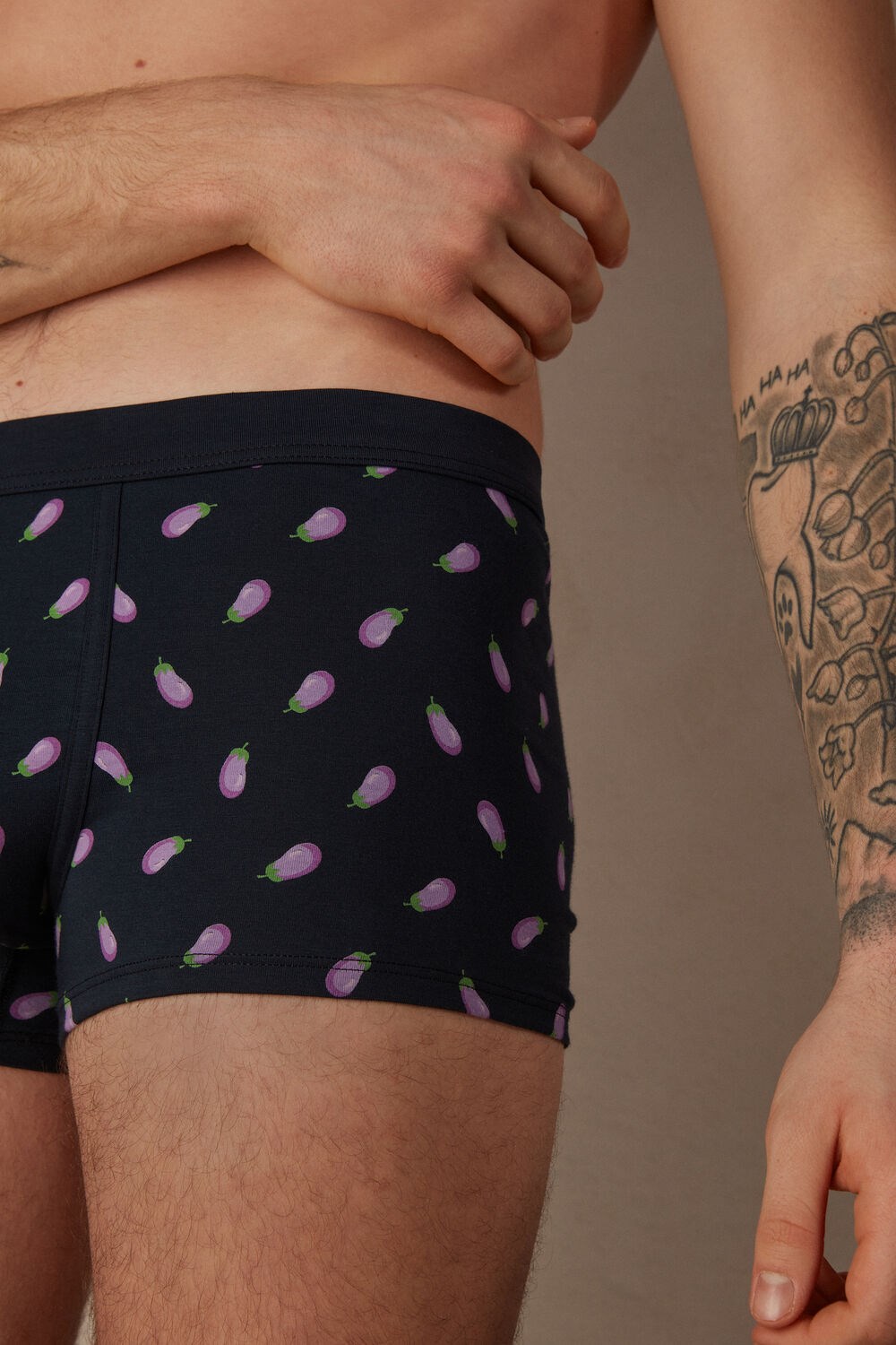 Blue - 181j - Midnight Blue Eggplant Print Intimissimi Eggplant Boxers in Stretch Supima® Cotton | OQER-96083